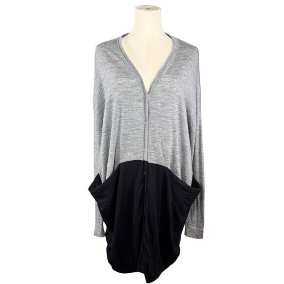 COS Lightweight Wool Cardigan | Gray Black Colorblock Layering Knit Sweater | M - Picture 2 of 12